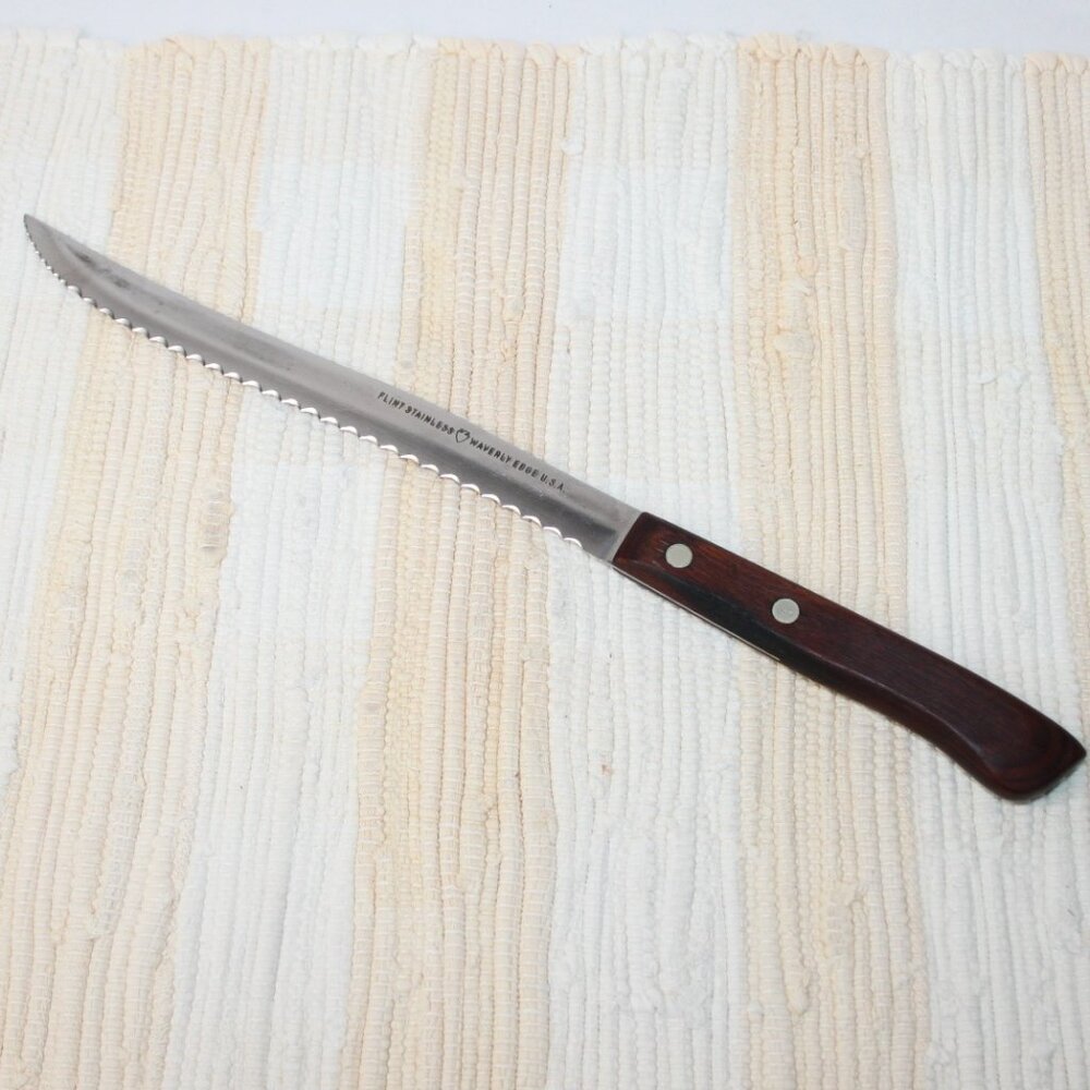 VTG FLINT ARROWHEAD STAINLESS WAVERLY EDGE SERRATED CUTTING STEAK KNIFE 8" BLADE